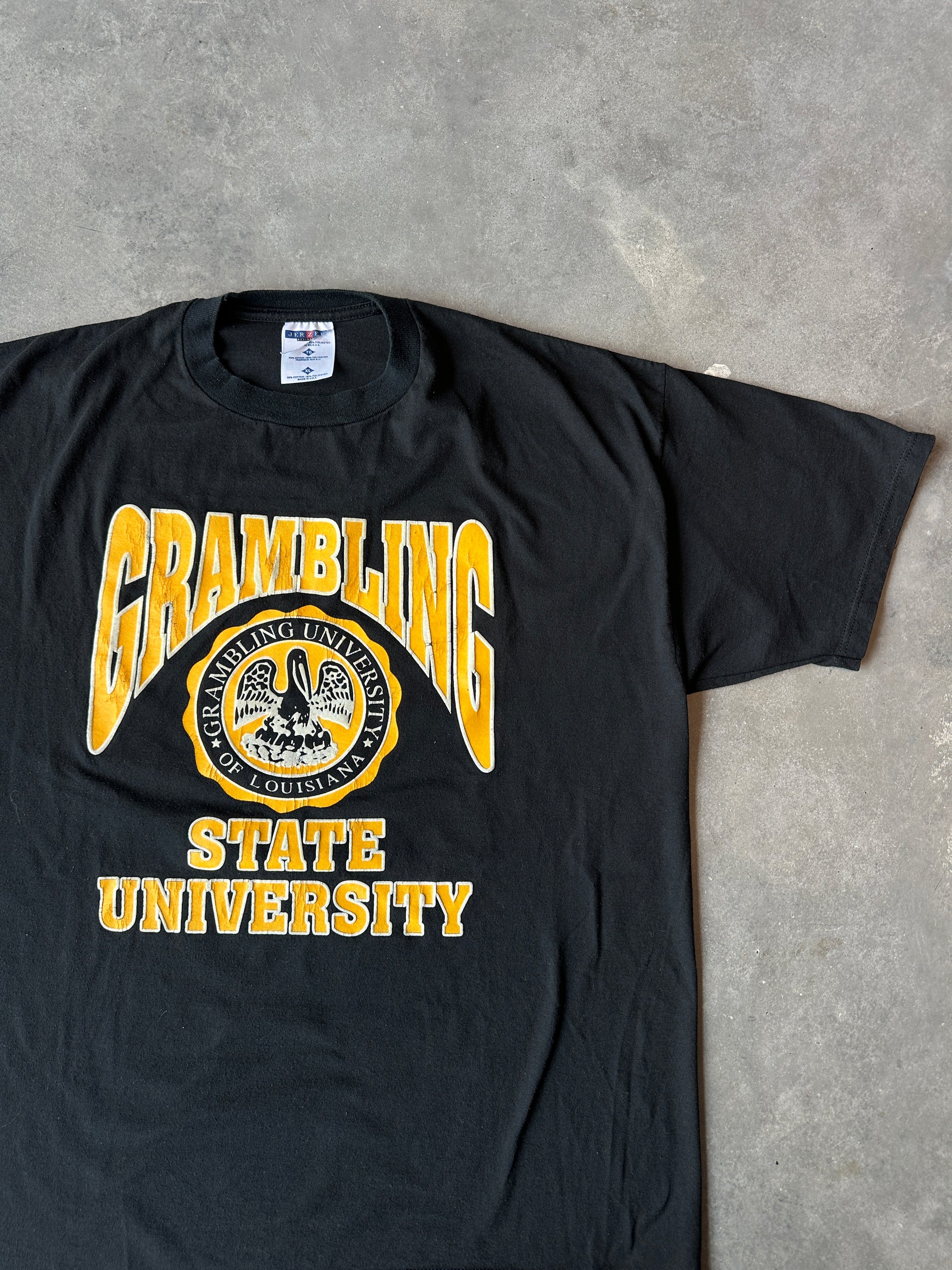 90’s Grambling State University GSU Tigers University Seal Vintage Spellout Tee (XL)