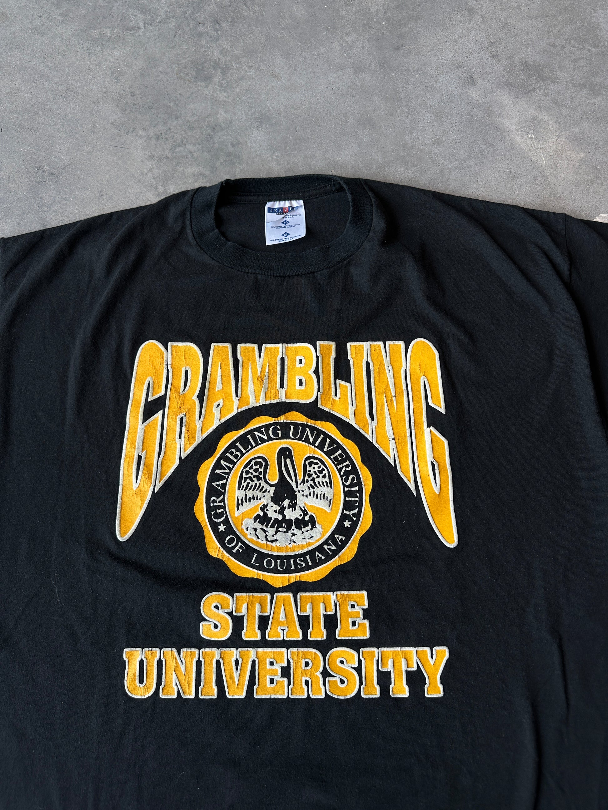 90’s Grambling State University GSU Tigers University Seal Vintage Spellout Tee (XL)