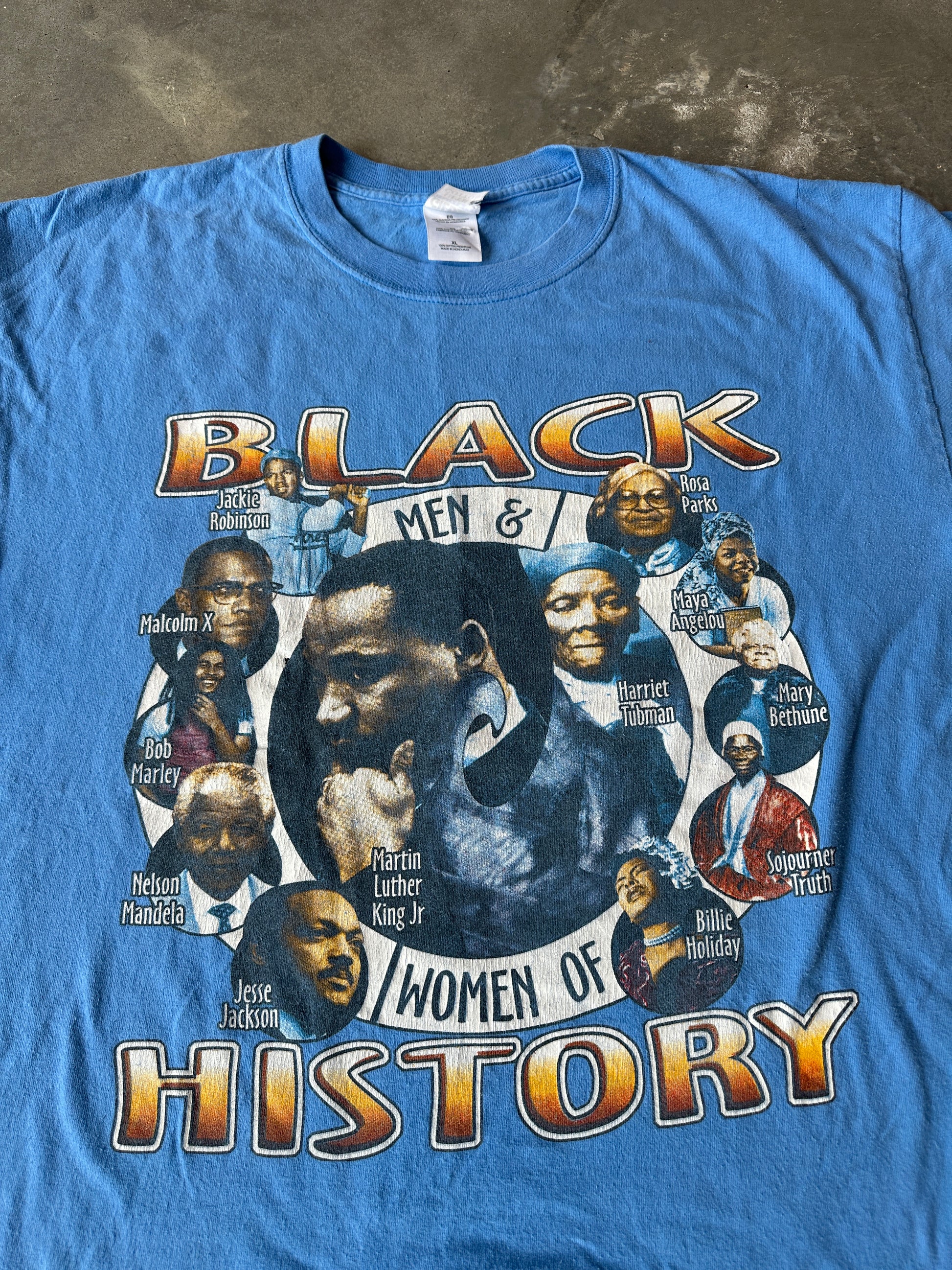 90’s Men & Women of Black History “Let Freedom Ring” ft. MLK Jackie Robinson Rosa Park Harriett Tubman & More Faded Blue Vintage Tee (XL)