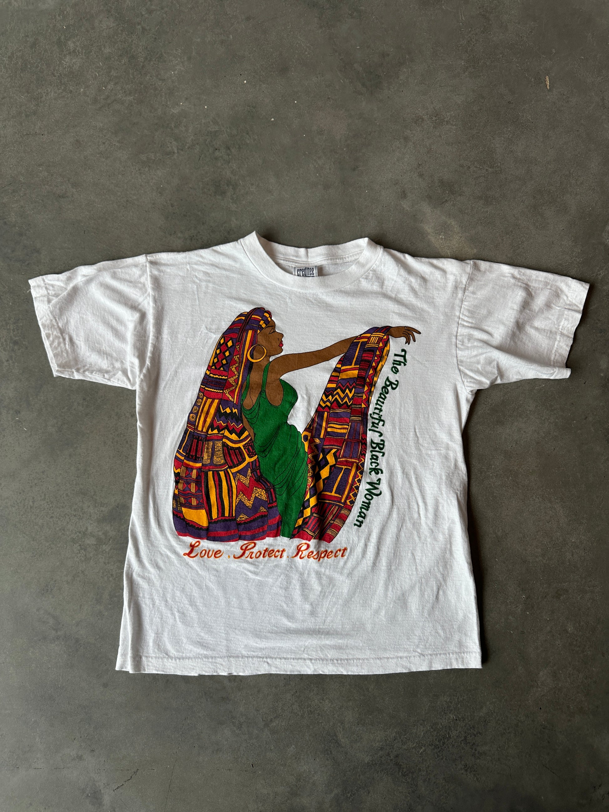 90's The Beautiful Black Woman Love Protect Respect Vintage Tee (Small)
