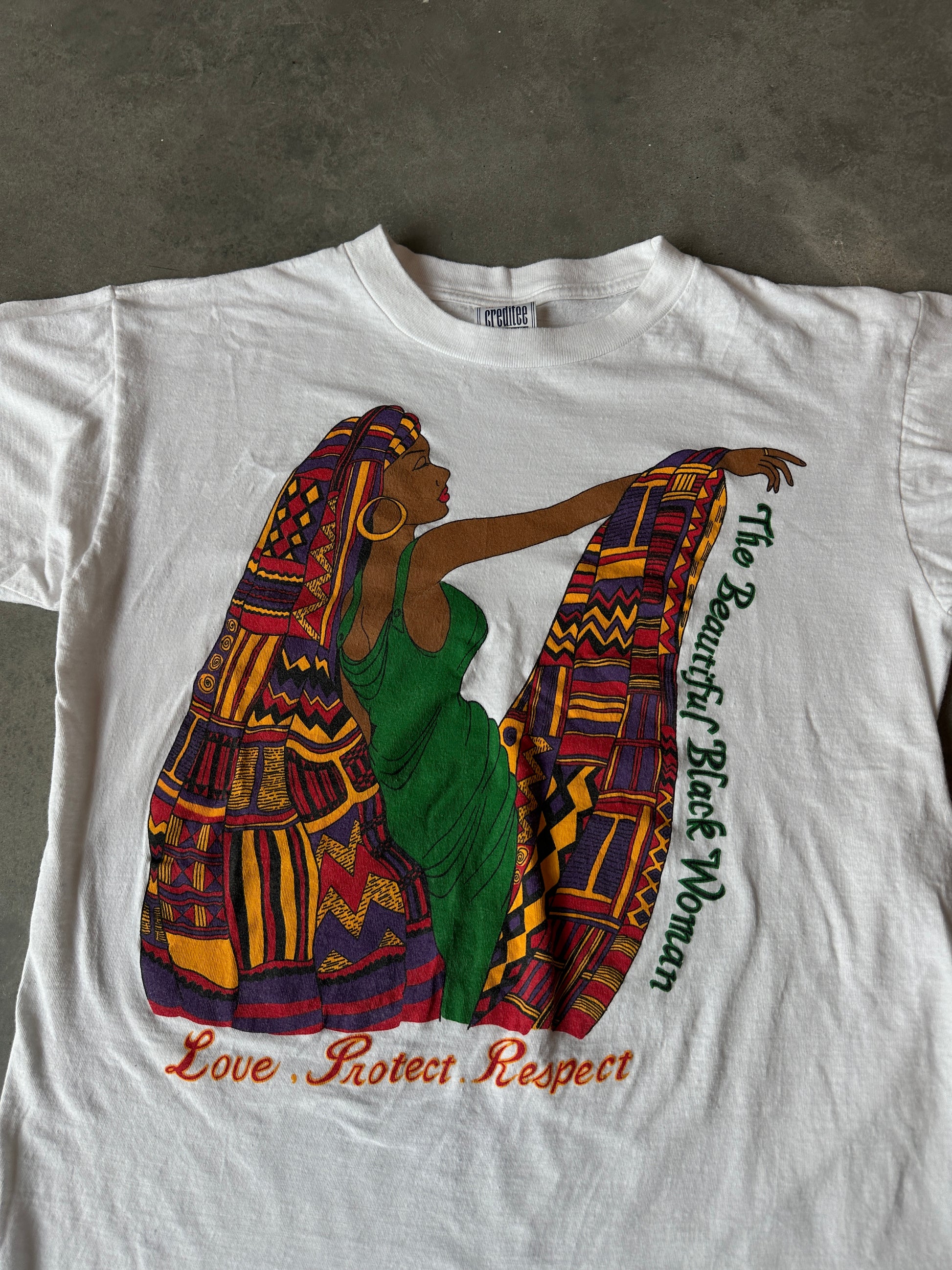90's The Beautiful Black Woman Love Protect Respect Vintage Tee (Small)