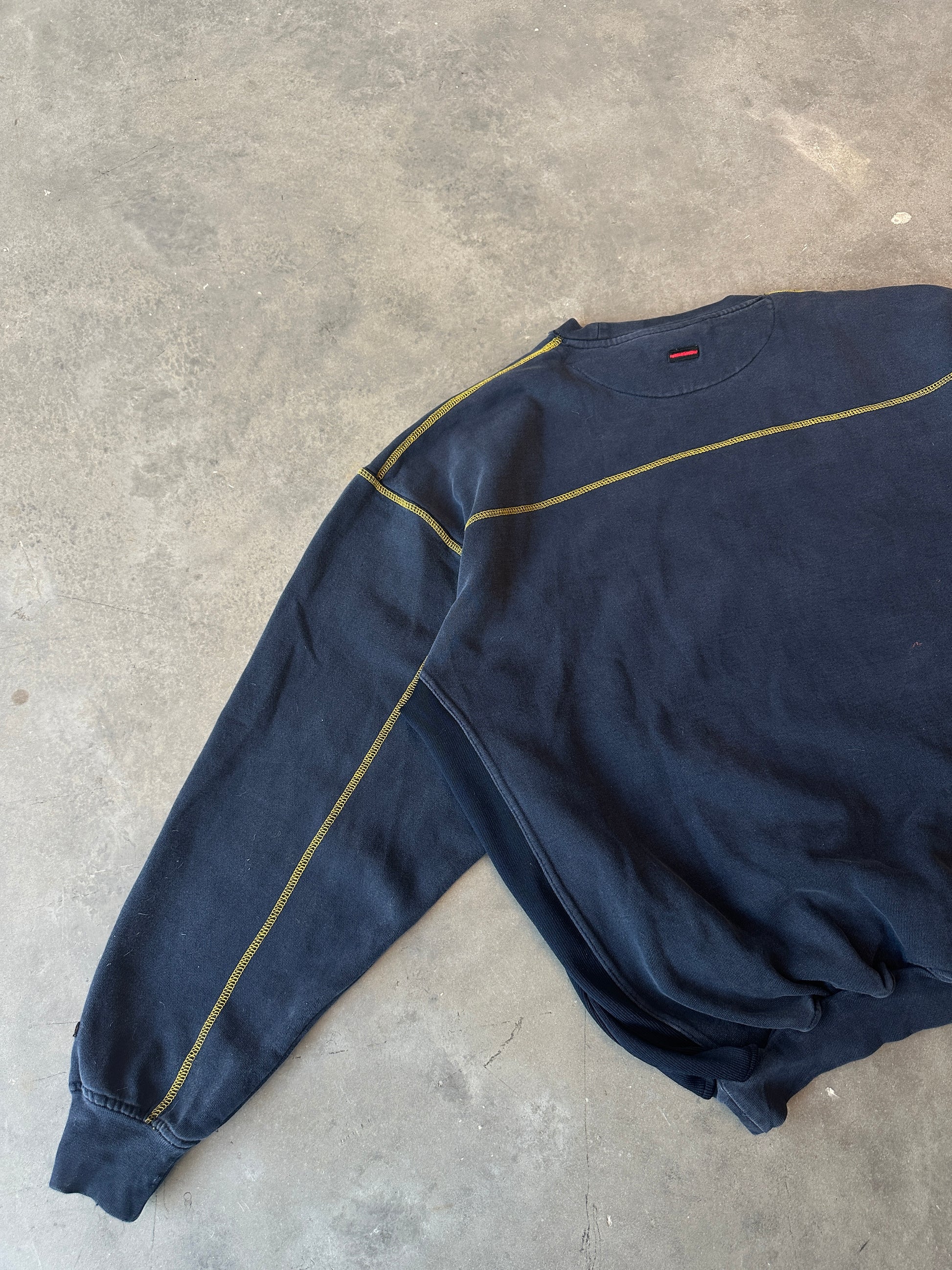 00’s FUBU Limited Edition Navy Gradient Heavyweight Embroidered Ribbed Crewneck Sweatshirt (XXL)