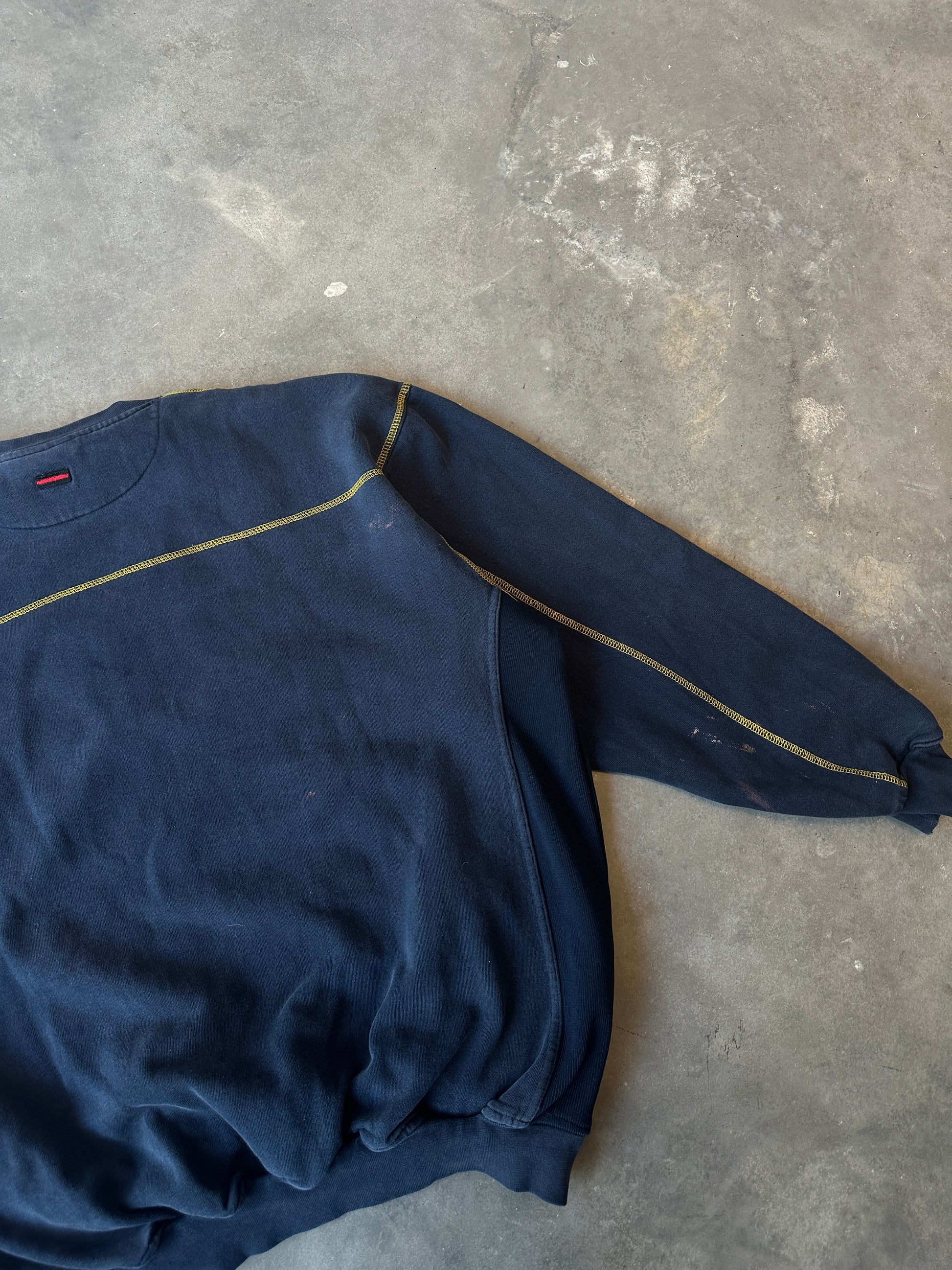 00’s FUBU Limited Edition Navy Gradient Heavyweight Embroidered Ribbed Crewneck Sweatshirt (XXL)