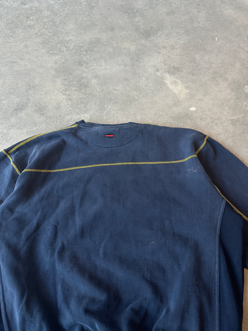 00’s FUBU Limited Edition Navy Gradient Heavyweight Embroidered Ribbed Crewneck Sweatshirt (XXL)