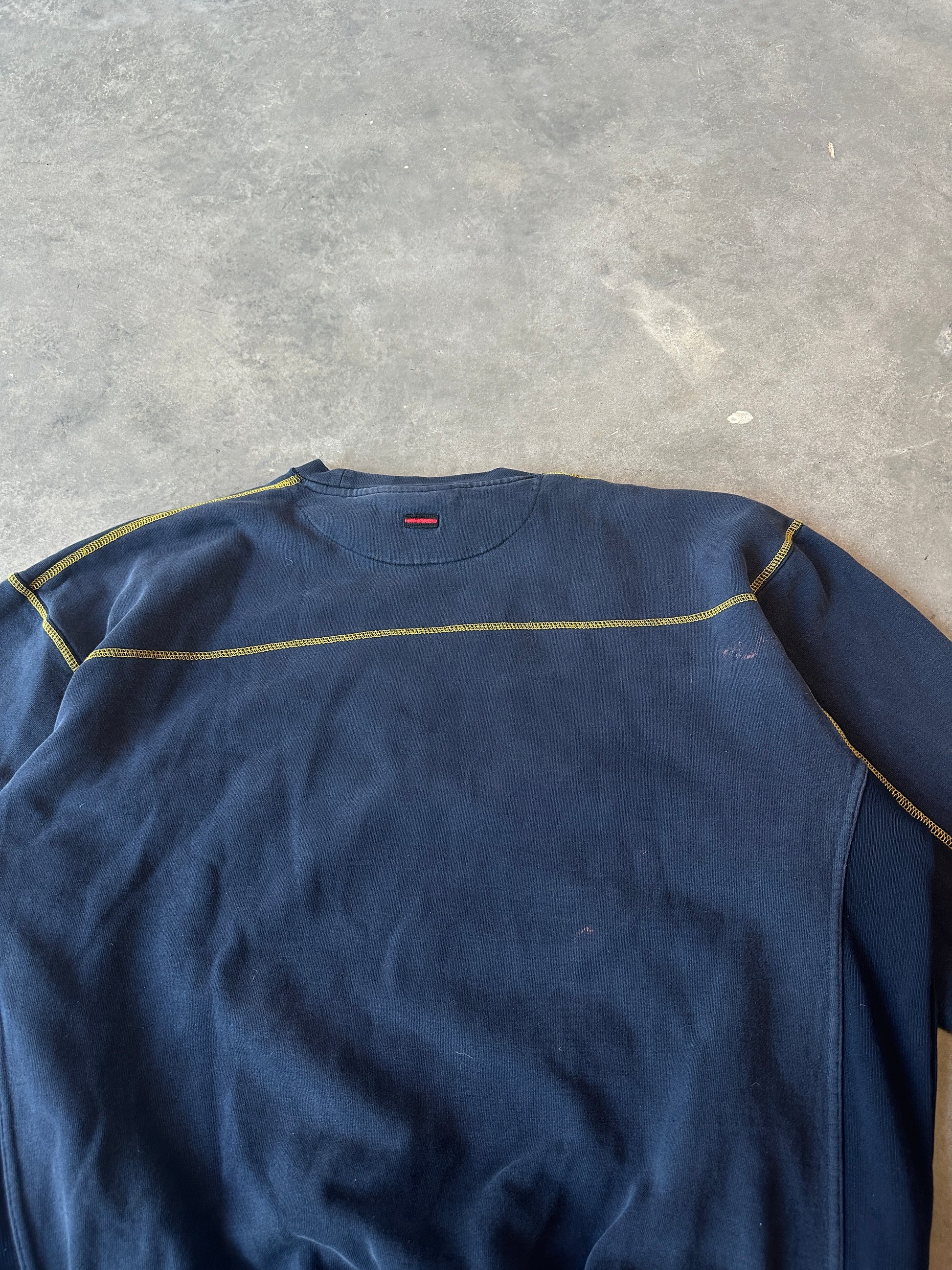 00’s FUBU Limited Edition Navy Gradient Heavyweight Embroidered Ribbed Crewneck Sweatshirt (XXL)