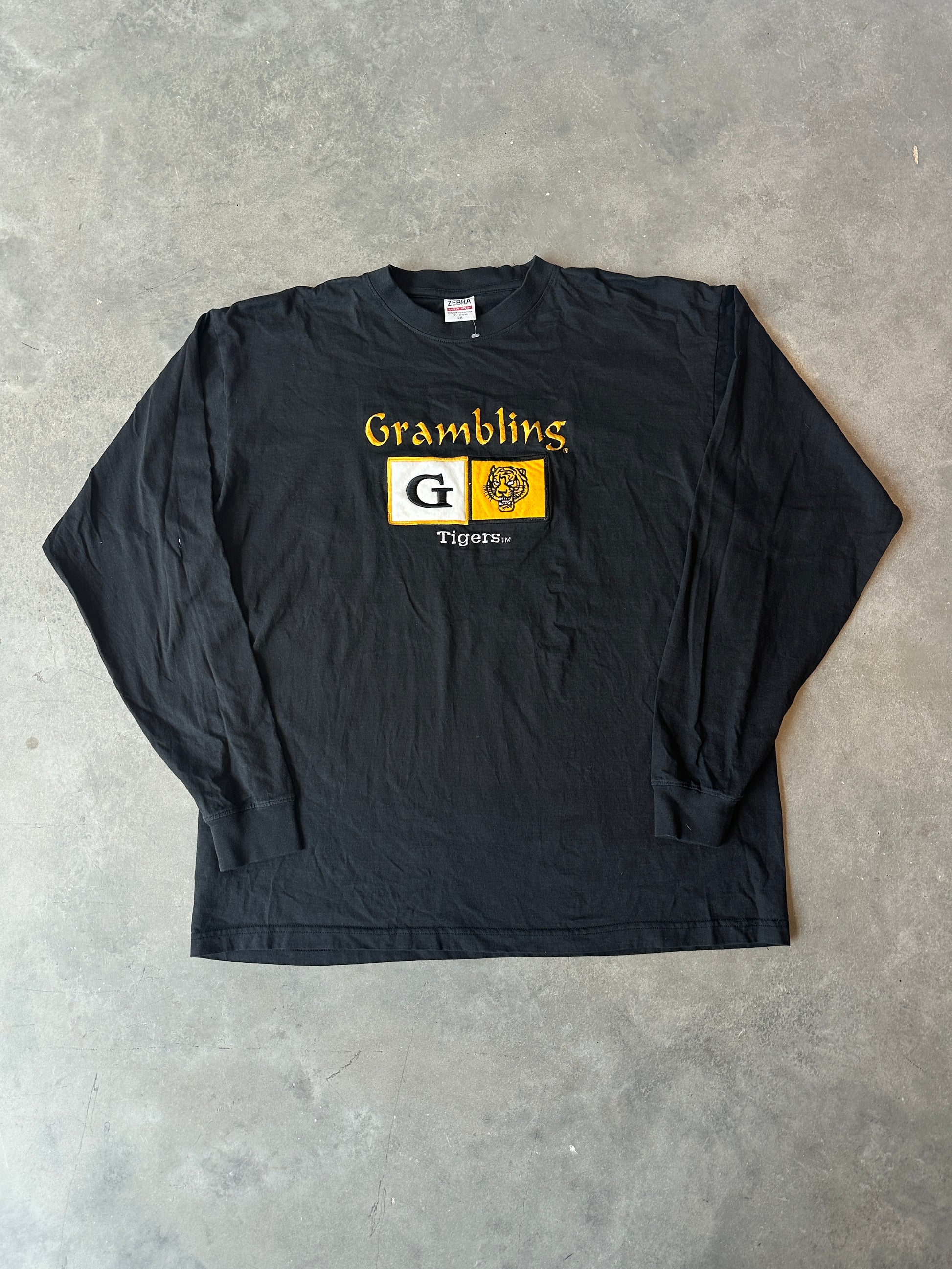 00’s Grambling State University GSU Tigers Embroidered Mascot Vintage Longsleeve Spellout Tee Brand New-Deadstock (XXL)