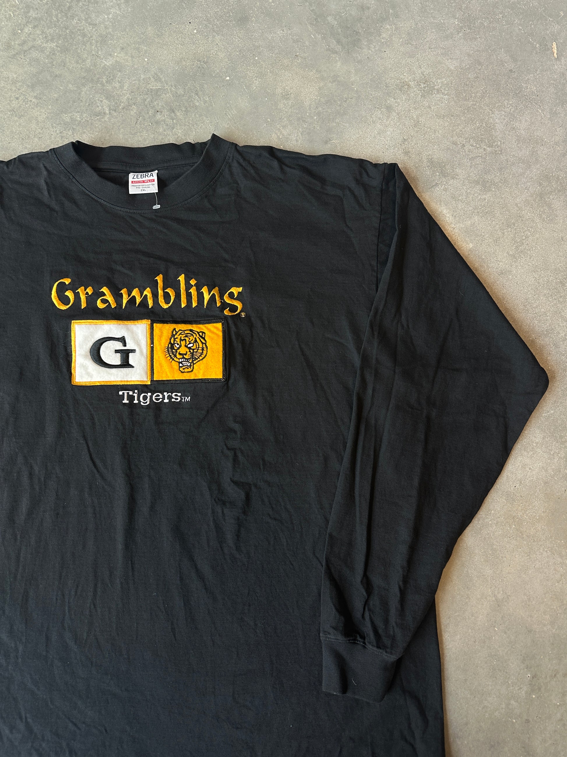00’s Grambling State University GSU Tigers Embroidered Mascot Vintage Longsleeve Spellout Tee Brand New-Deadstock (XXL)