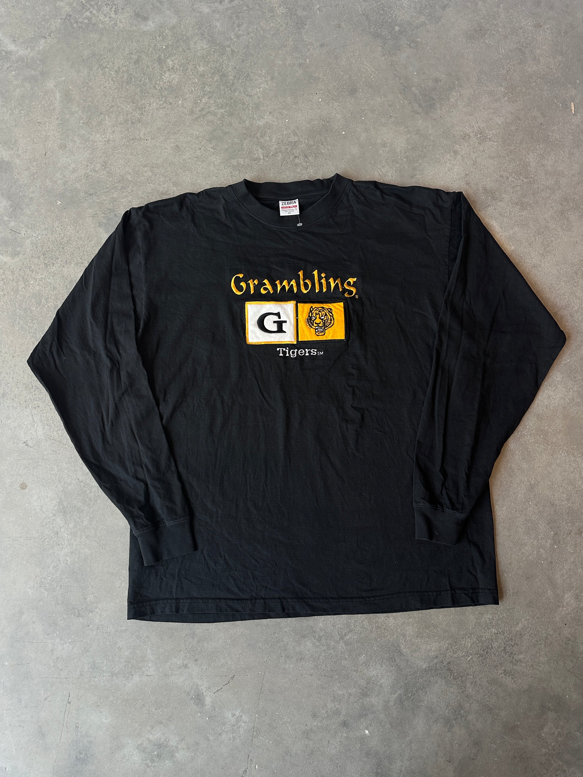00’s Grambling State University GSU Tigers Embroidered Mascot Vintage Longsleeve Spellout Tee Brand New-Deadstock (XXL)