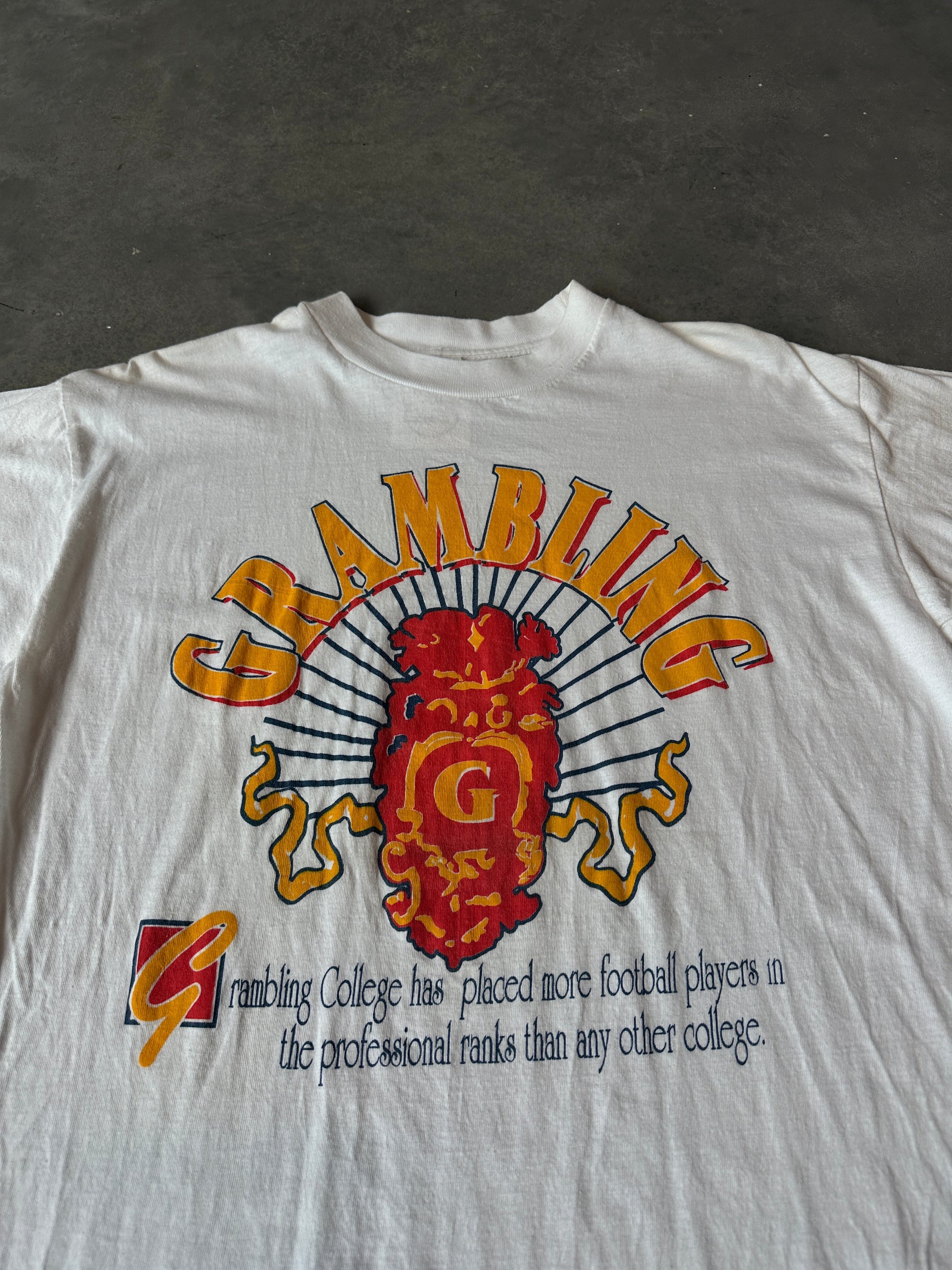 00’s Grambling State University GSU Tigers HBCU Football Fact Vintage Arch Spellout Tee (XL)