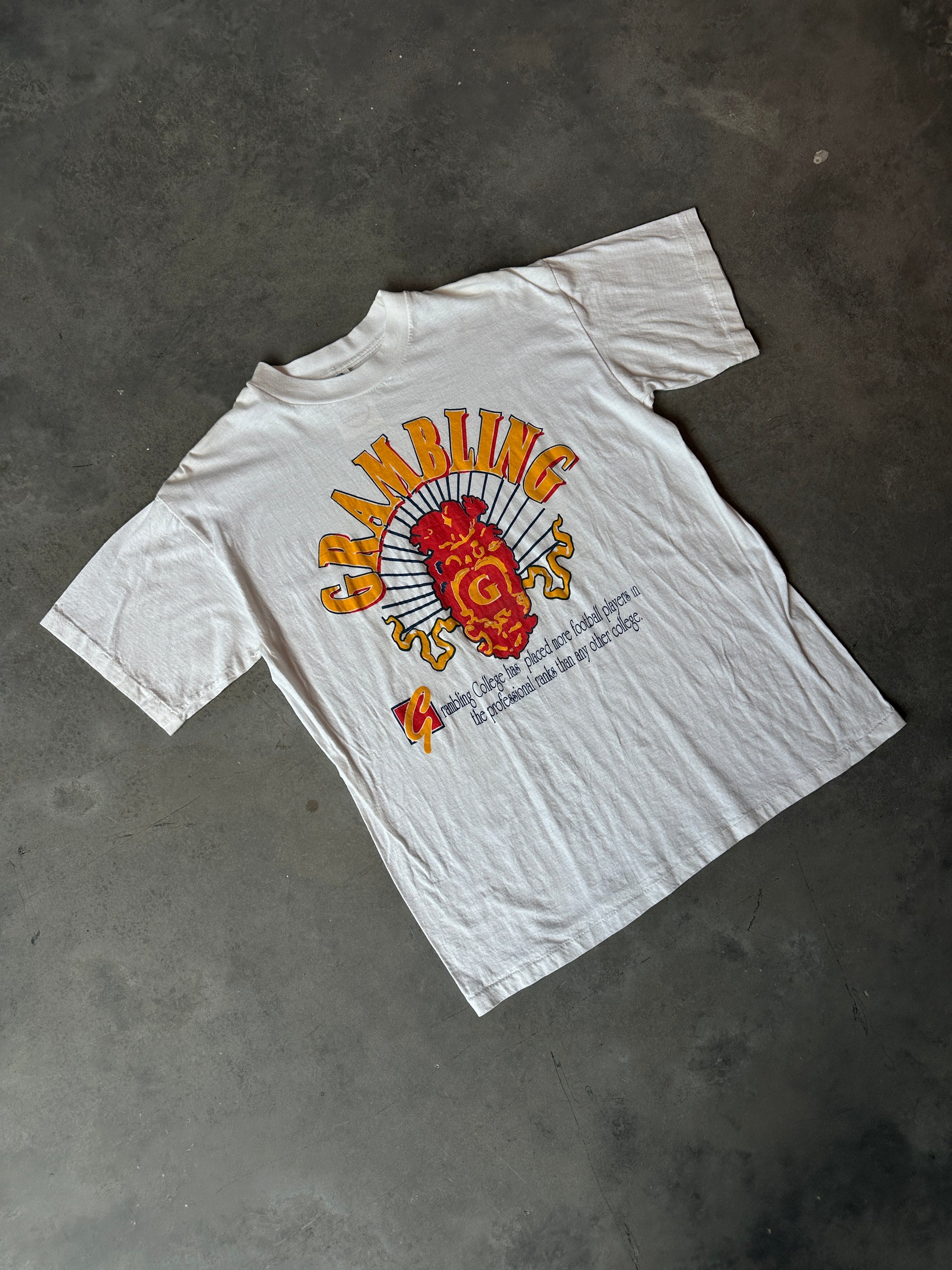 00’s Grambling State University GSU Tigers HBCU Football Fact Vintage Arch Spellout Tee (XL)