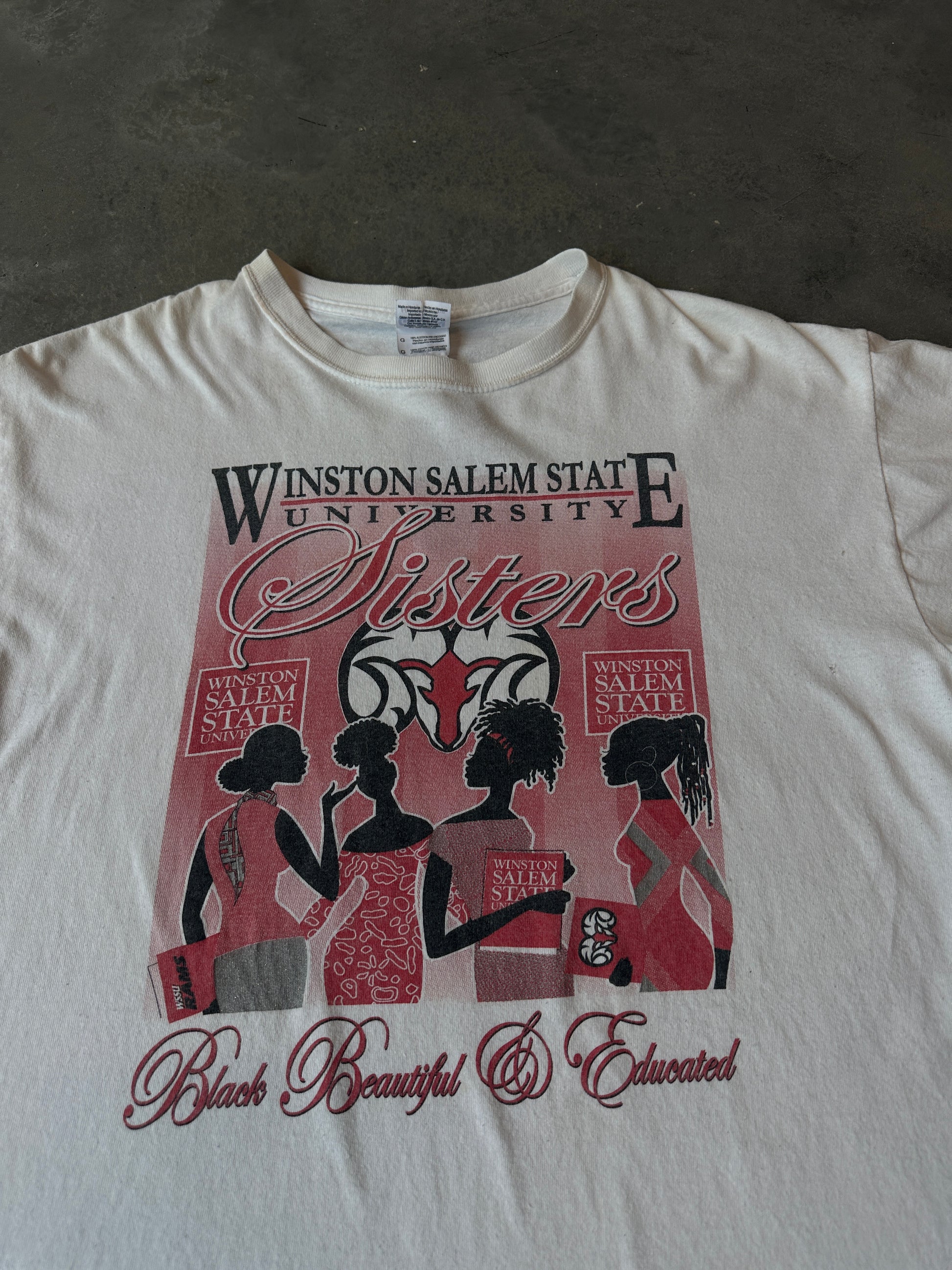 00’s Winston Salem State University WSSU Rams “Black Beautiful & Educated” Sisters with Class Vintage HBCU Tee (Large)