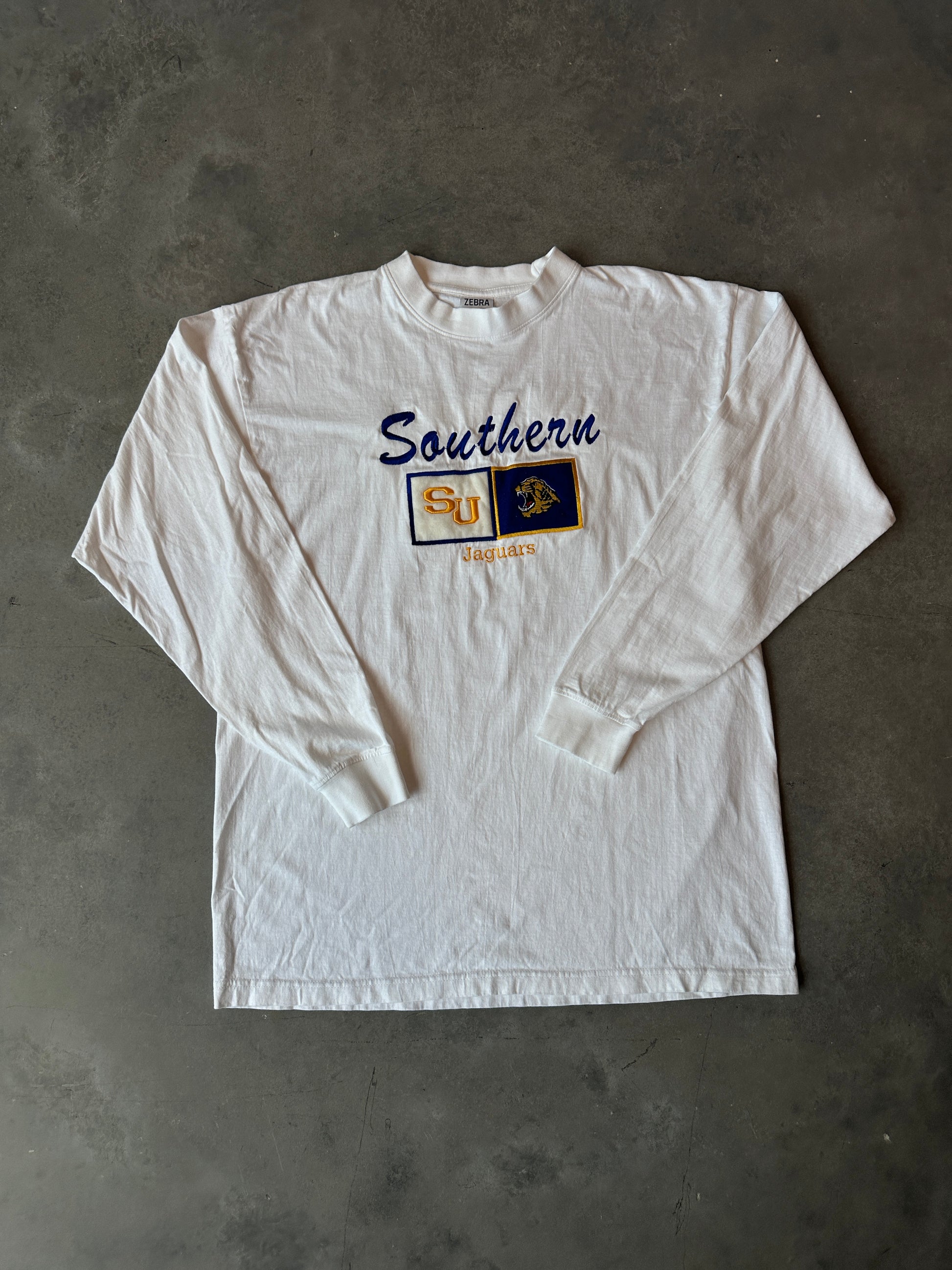 00’s Southern University SU Jaguars Embroidered Mascot Vintage Spellout Longsleeve Tee Brand New-Deadstock (XL)