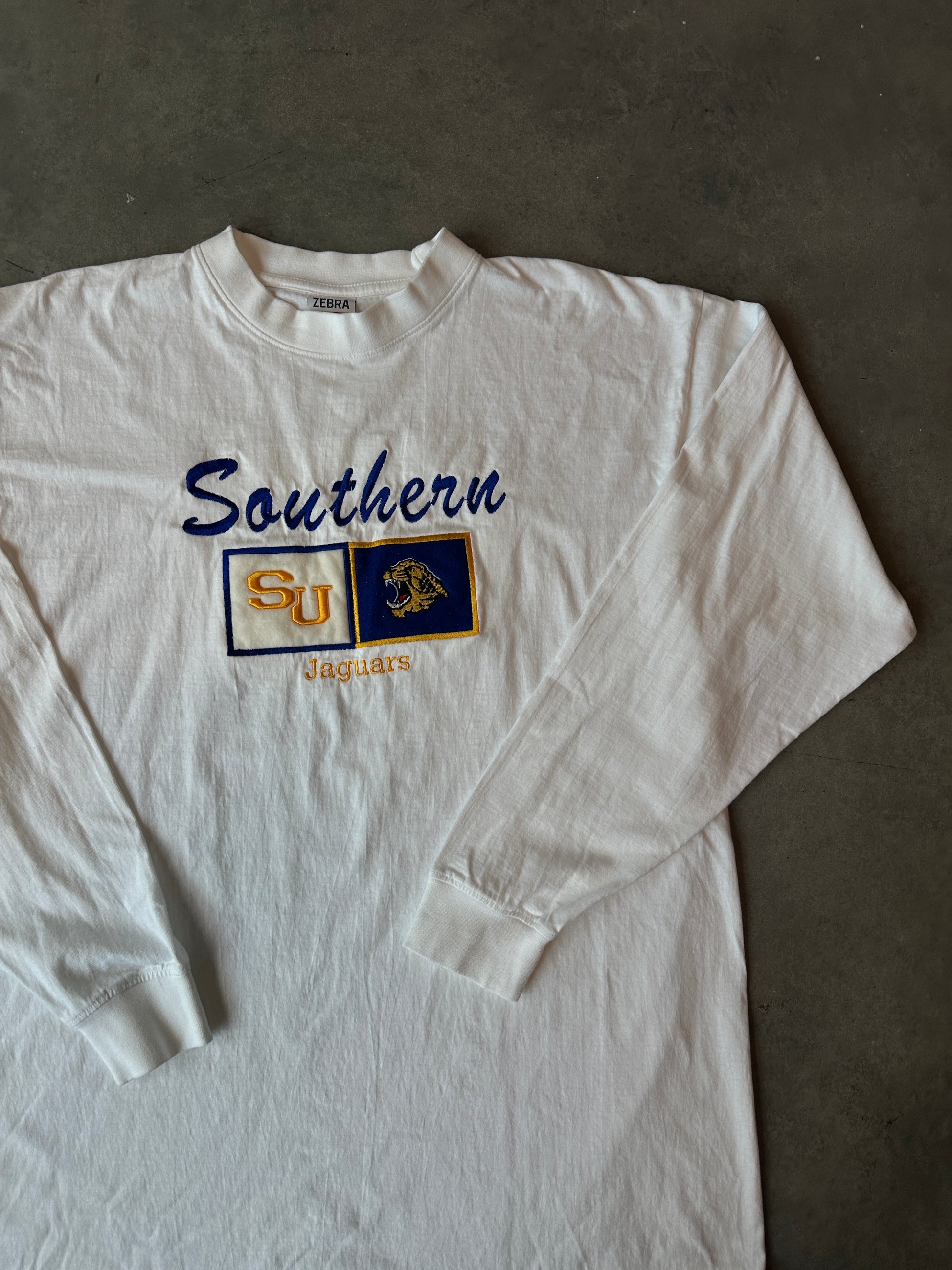 00’s Southern University SU Jaguars Embroidered Mascot Vintage Spellout Longsleeve Tee Brand New-Deadstock (XL)
