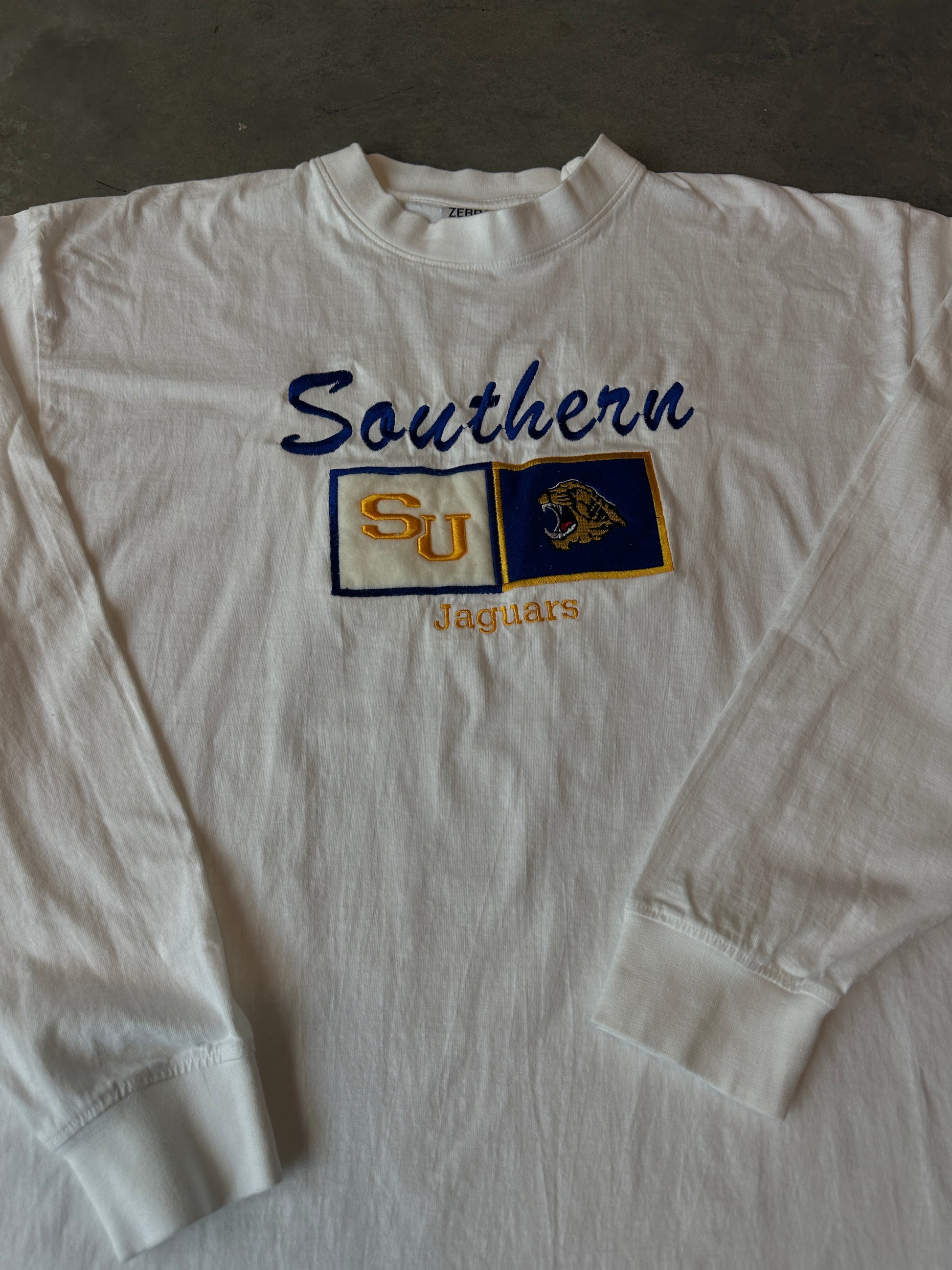 00’s Southern University SU Jaguars Embroidered Mascot Vintage Spellout Longsleeve Tee Brand New-Deadstock (XL)
