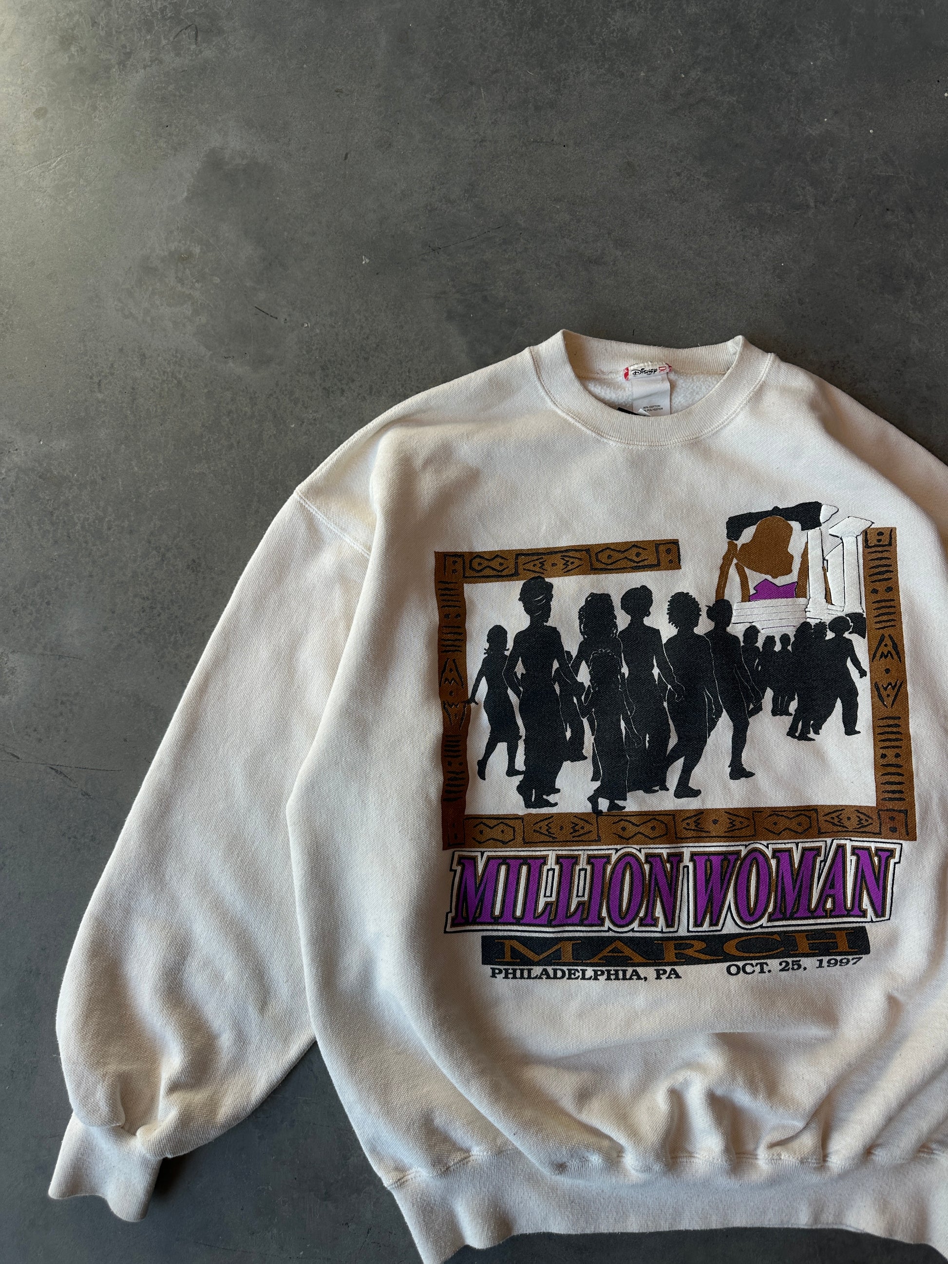 1997 Million Woman March “My Heart and Soul Supports The Million Woman March” Vintage Beige Heavyweight Crewneck Sweatshirt (XL)
