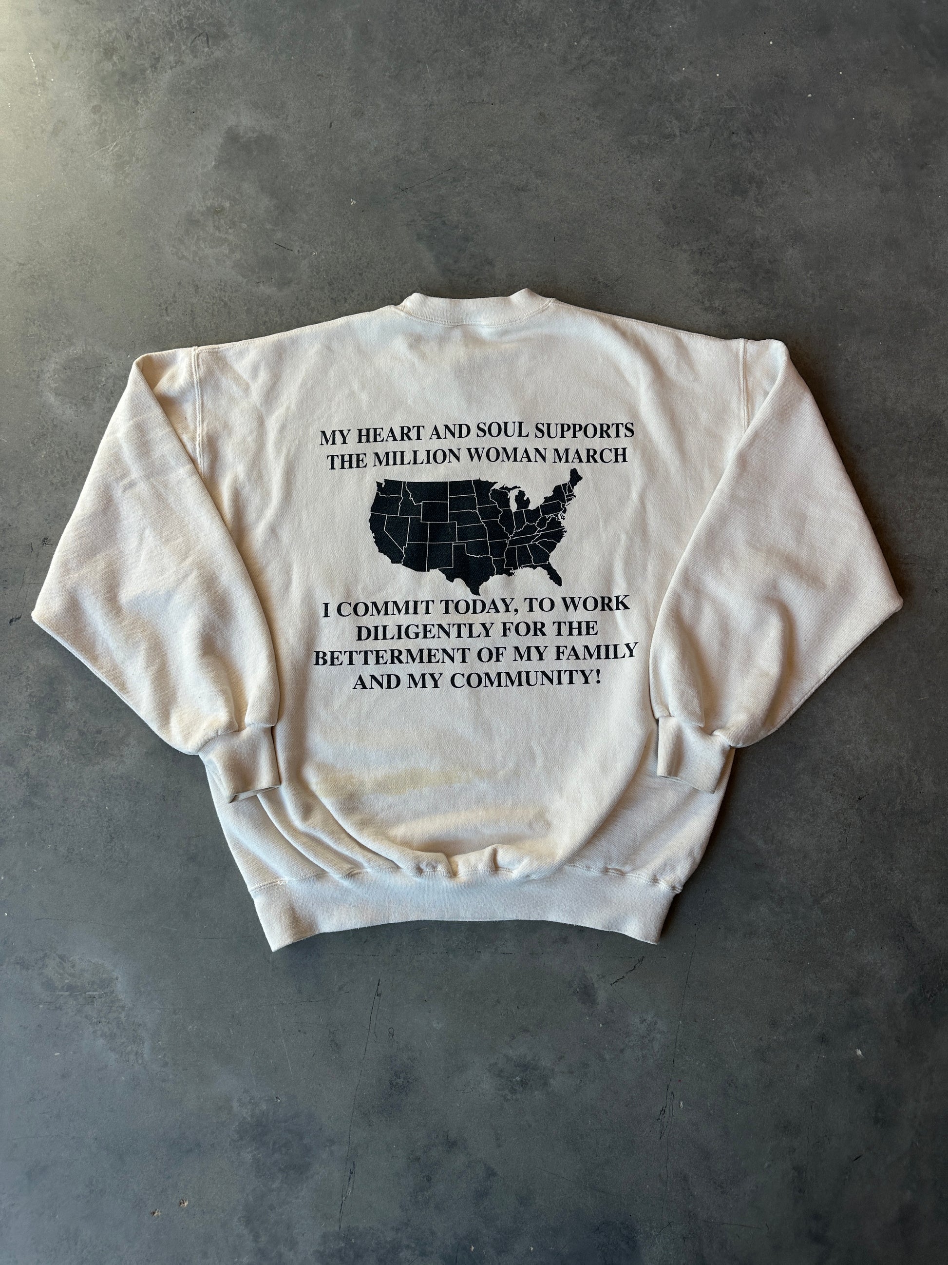 1997 Million Woman March “My Heart and Soul Supports The Million Woman March” Vintage Beige Heavyweight Crewneck Sweatshirt (XL)
