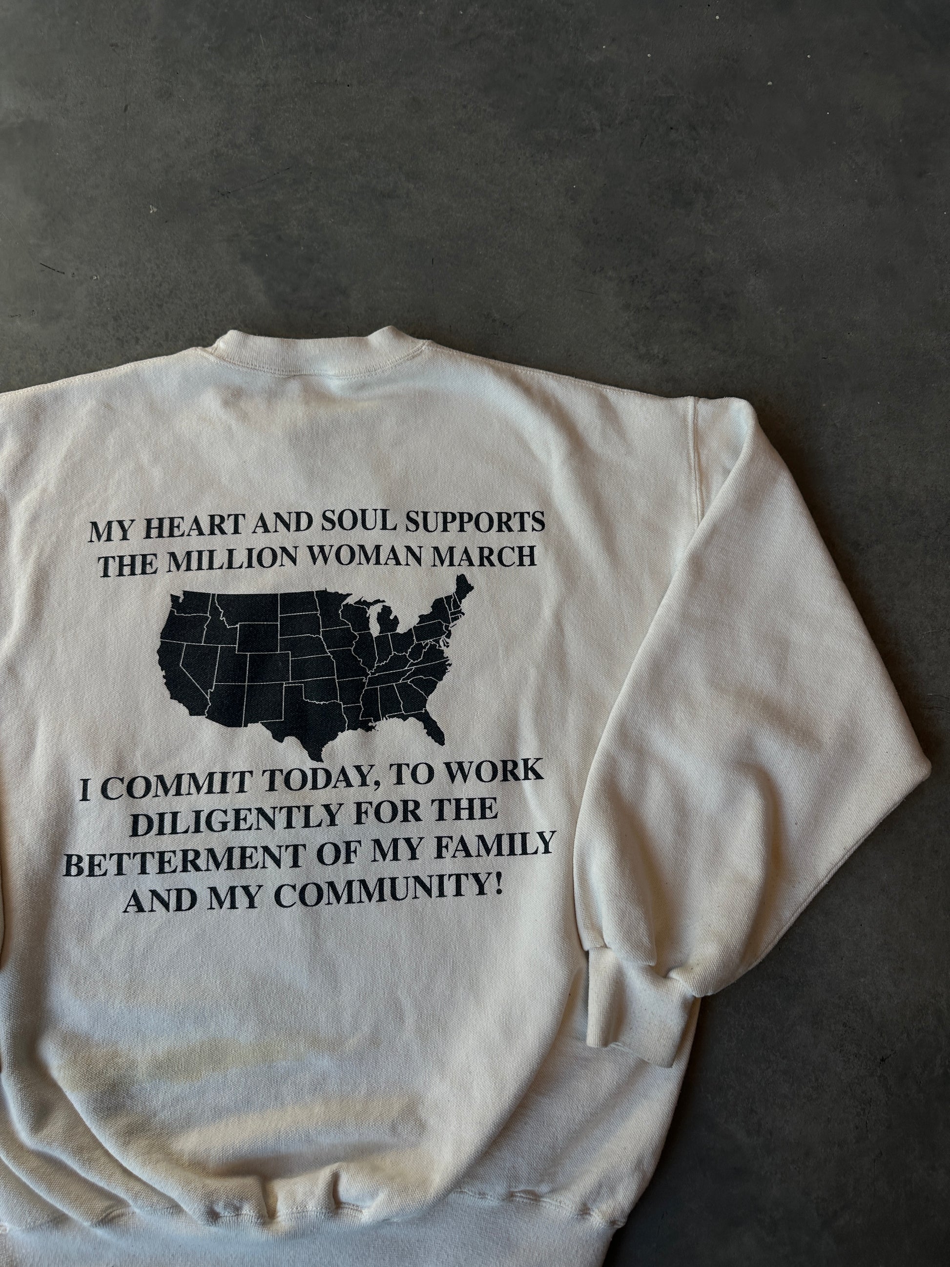 1997 Million Woman March “My Heart and Soul Supports The Million Woman March” Vintage Beige Heavyweight Crewneck Sweatshirt (XL)
