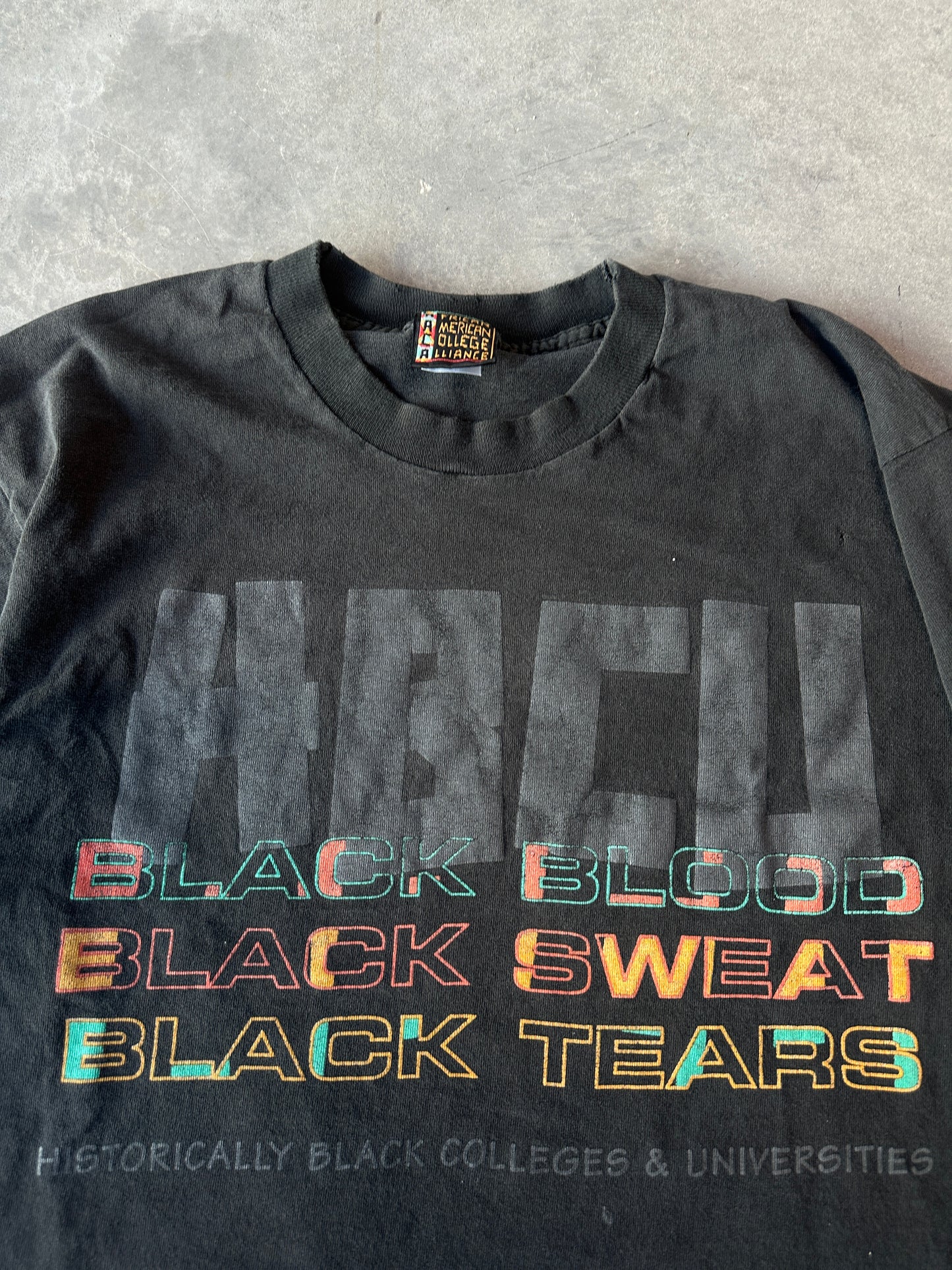 90’s AACA Black Blood, Sweat & Tears African American College Alliance HBCU Rare Faded Vintage Tee (Large)