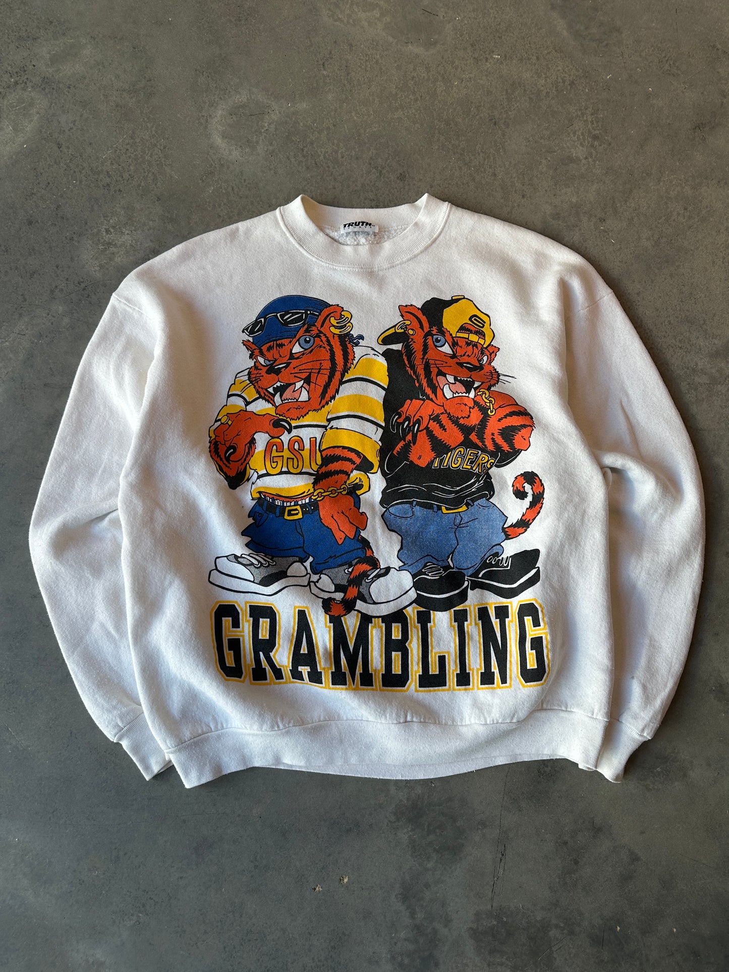 90’s Grambling State University Mascot Hip Hop Double-Sided GSU Vintage HBCU Crewneck Sweatshirt (Large)