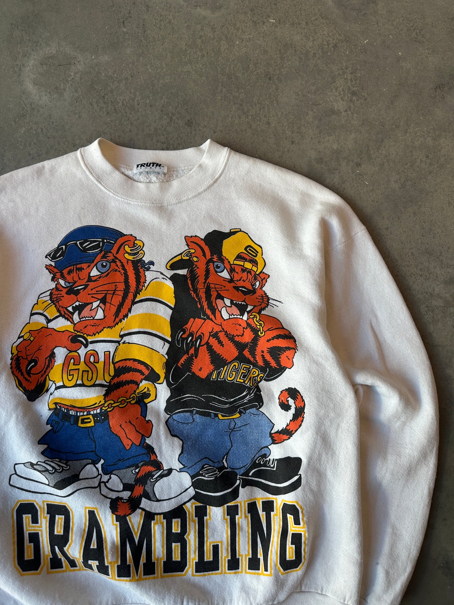 90’s Grambling State University Mascot Hip Hop Double-Sided GSU Vintage HBCU Crewneck Sweatshirt (Large)