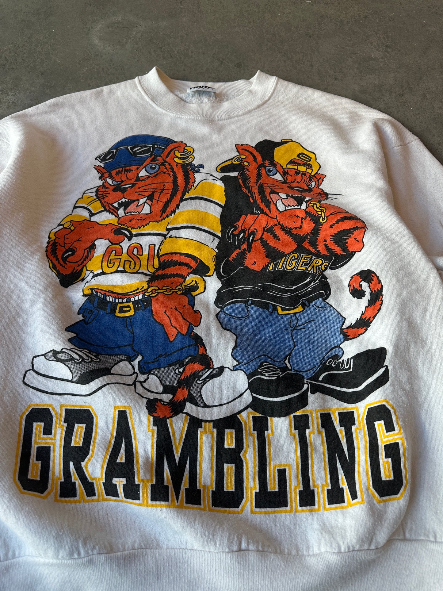 90’s Grambling State University Mascot Hip Hop Double-Sided GSU Vintage HBCU Crewneck Sweatshirt (Large)