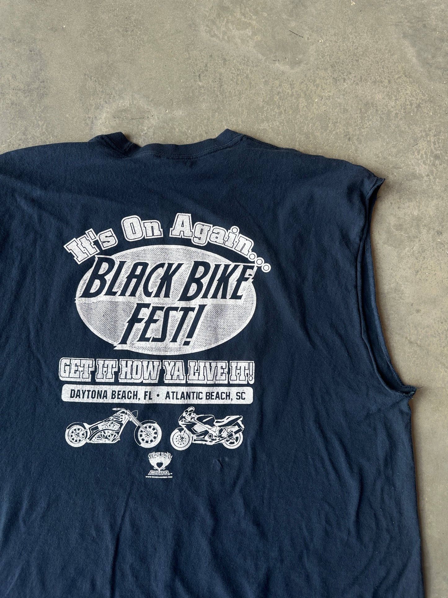 00’s Black Bike Fest Navy Vintage Cutoff Tee (XXL)